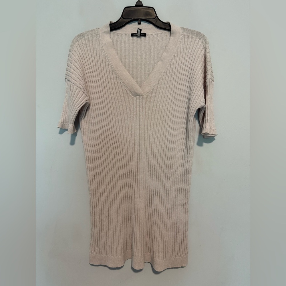 Eileen Fisher Women Ribbed Knit Linen/Cotton Tunic Blouse Size Small V-Neck